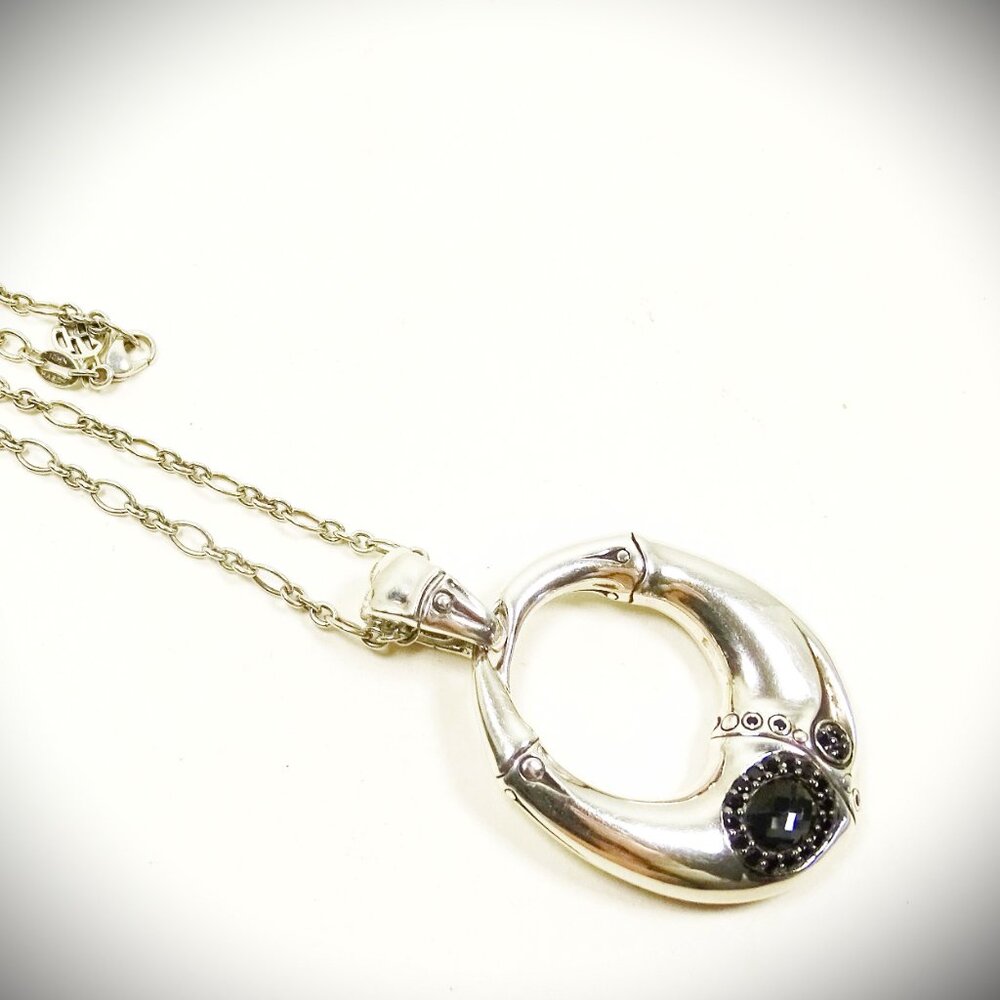 JOHN HARDY Bamboo Collection Sterling Silver Hematite Sapphire Pendant  Necklace